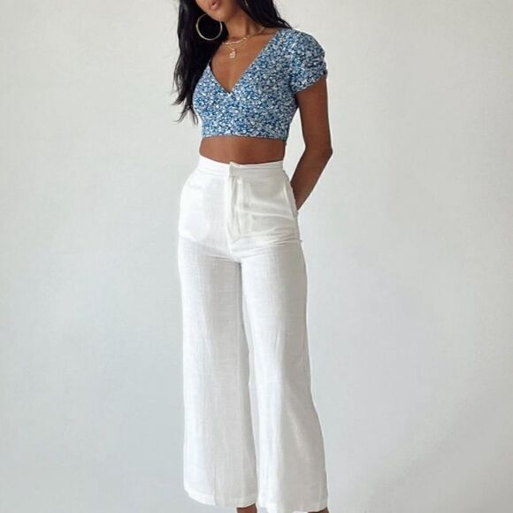 Princess Polly White Simona Linen Pants Sz 10 US NWT - Picture 1 of 13